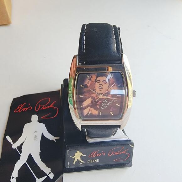Elvis Presley Mens Watch Multicolor Dial Silver Tone Black Leather Quartz EPE main image 12